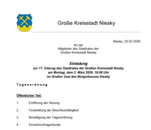 Tagesordnung Stadtrat Niesky